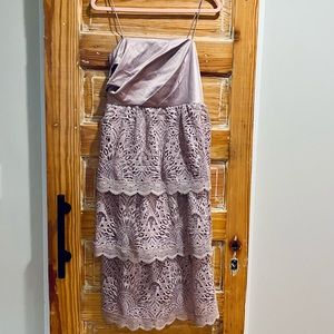 ASOS DESIGN tiered lace midi dress, satin top